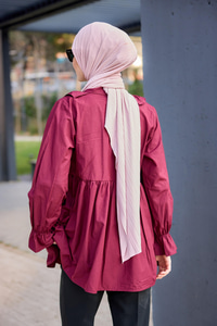 Yan Bağlama Ve Fırfır Detaylı Gömlek Bordo