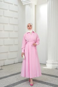 Yan Bağlamalı Çizgili Elbise Pembe