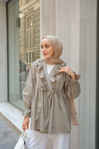 Yan Bağlamalı Fırfır Detay Küf Yeşil