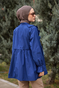 YAN BAGLAMALI FIRFIR DETAY TUNIK Lacivert