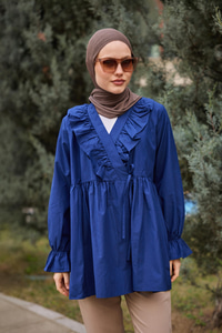 YAN BAGLAMALI FIRFIR DETAY TUNIK Lacivert