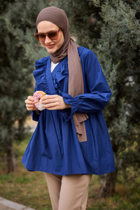 YAN BAGLAMALI FIRFIR DETAY TUNIK Lacivert