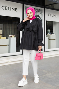 YAN BAGLAMALI FIRFIR DETAY TUNIK SIYAH