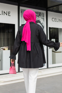 YAN BAGLAMALI FIRFIR DETAY TUNIK SIYAH