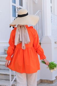 YAN BAGLAMALI FIRFIR DETAY TUNIK TURUNCU