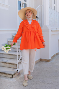 YAN BAGLAMALI FIRFIR DETAY TUNIK TURUNCU