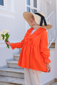 YAN BAGLAMALI FIRFIR DETAY TUNIK TURUNCU