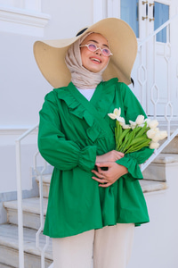 YAN BAGLAMALI FIRFIR DETAY TUNIK YESIL