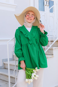 YAN BAGLAMALI FIRFIR DETAY TUNIK YESIL