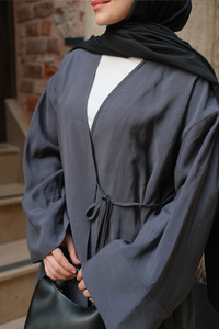 Yan Bağlamalı İkili Kimono Takım Antrasit