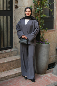 Yan Bağlamalı İkili Kimono Takım Antrasit