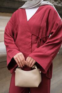 Yan Bağlamalı İkili Kimono Takım Bordo