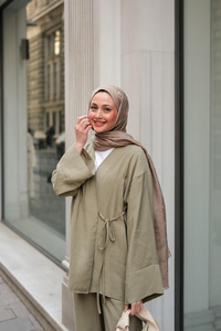 Yan Bağlamalı İkili Kimono Takım Mint Yeşil