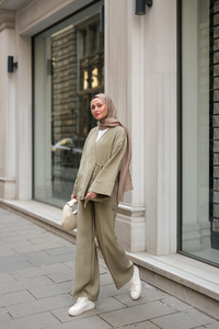 Yan Bağlamalı İkili Kimono Takım Mint Yeşil