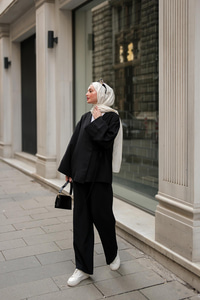 Yan Bağlamalı İkili Kimono Takım Siyah