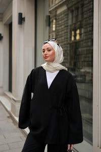 Yan Bağlamalı İkili Kimono Takım Siyah