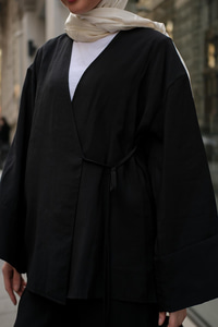 Yan Bağlamalı İkili Kimono Takım Siyah