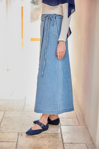 Yan Bağlamalı Jean Etek Buz Mavi
