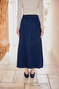 Yan Bağlamalı Jean Etek Koyu Mavi