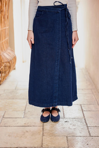 Yan Bağlamalı Jean Etek Koyu Mavi