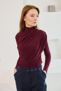 Yan Detayları Büzgülü Badi Bordo