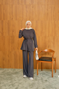 Yan Düğme Detay Takım Antrasit