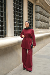 Yan Düğme Detay Takım Bordo