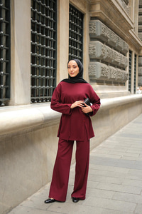 Yan Düğme Detay Takım Bordo