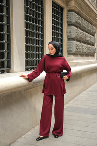 Yan Düğme Detay Takım Bordo