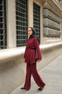 Yan Düğme Detay Takım Bordo