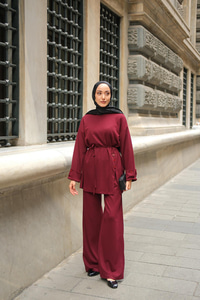 Yan Düğme Detay Takım Bordo