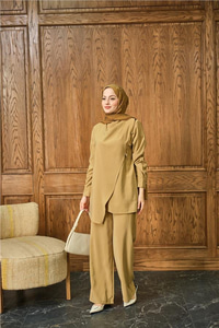 Yan Düğme Detay Takım Hardal