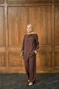 Yan Düğme Detay Takım Kahverengi