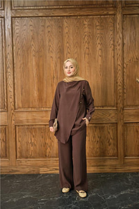 Yan Düğme Detay Takım Kahverengi