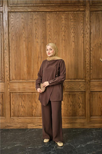 Yan Düğme Detay Takım Kahverengi