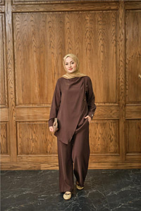 Yan Düğme Detay Takım Kahverengi