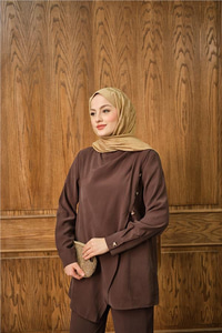 Yan Düğme Detay Takım Kahverengi