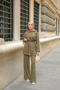 Yan Düğme Detay Takım Koyu Yeşil