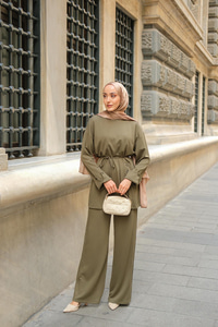 Yan Düğme Detay Takım Koyu Yeşil