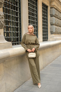 Yan Düğme Detay Takım Koyu Yeşil