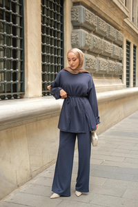 Yan Düğme Detay Takım Lacivert