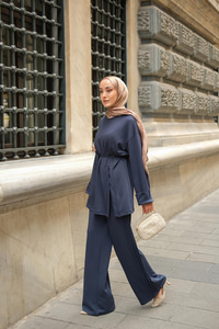 Yan Düğme Detay Takım Lacivert