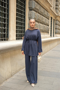 Yan Düğme Detay Takım Lacivert