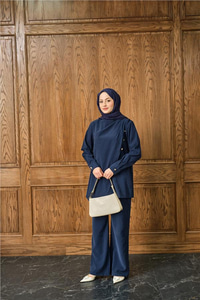 Yan Düğme Detay Takım Lacivert