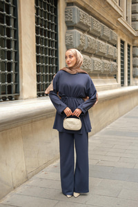 Yan Düğme Detay Takım Lacivert