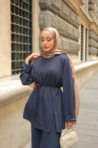 Yan Düğme Detay Takım Lacivert