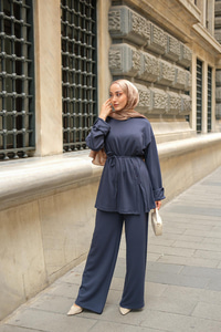 Yan Düğme Detay Takım Lacivert