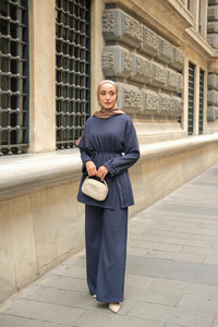 Yan Düğme Detay Takım Lacivert