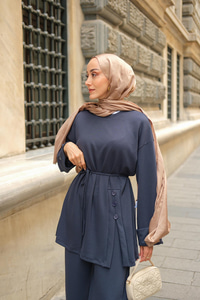 Yan Düğme Detay Takım Lacivert