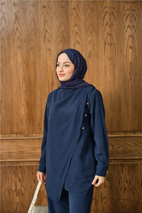 Yan Düğme Detay Takım Lacivert